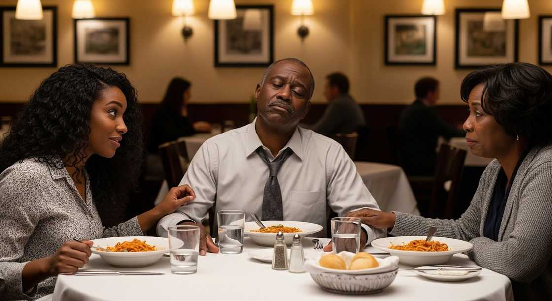 A girl having a meal with her parents