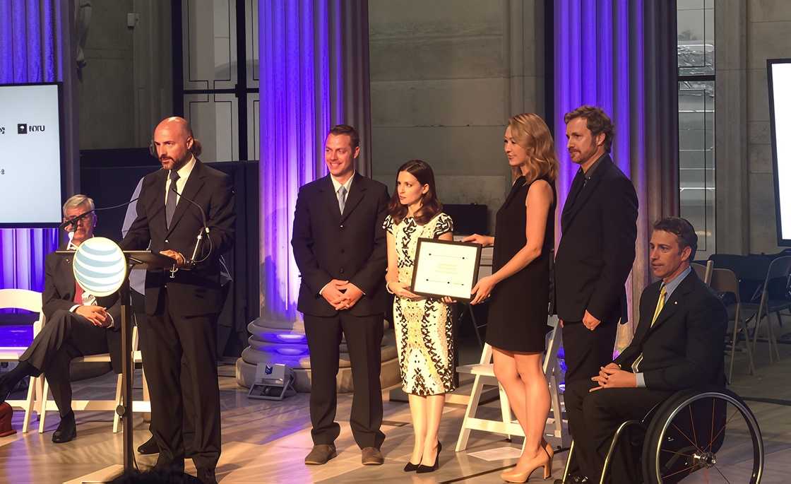DrumPants founders and Michael Zinn receive the AT&T NYU Connect Ability Challenge award