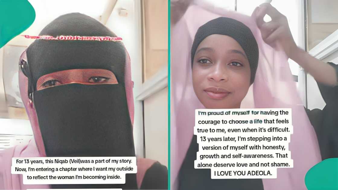 Social media reacts as Muslim lady removes hijab after over a decade