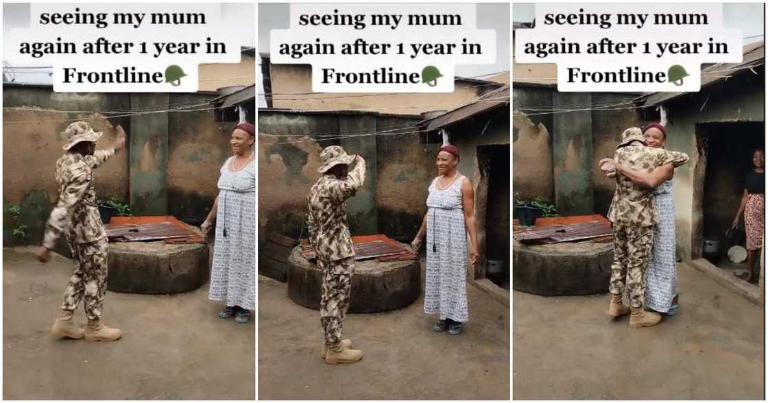 Nigerian soldier reunites with mum, soldier reunion videos, one year of fighting war, soldier marches for mum, soldier salutes mum Nigerian soldier reunites with mum, soldier reunion videos, one year of fighting war, soldier marches for mum, soldier salutes mum