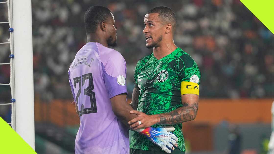 Stanley Nwabali, William Troost-Ekong, Super Eagles, Nigeria, AFCON 2023, Cameroon, Felix Houphouet Boigny Stadium, Abidjan, Ivory Coast. Stanley Nwabali, William Troost-Ekong, Super Eagles, Nigeria, AFCON 2023, Cameroon, Felix Houphouet Boigny Stadium, Abidjan, Ivory Coast.
