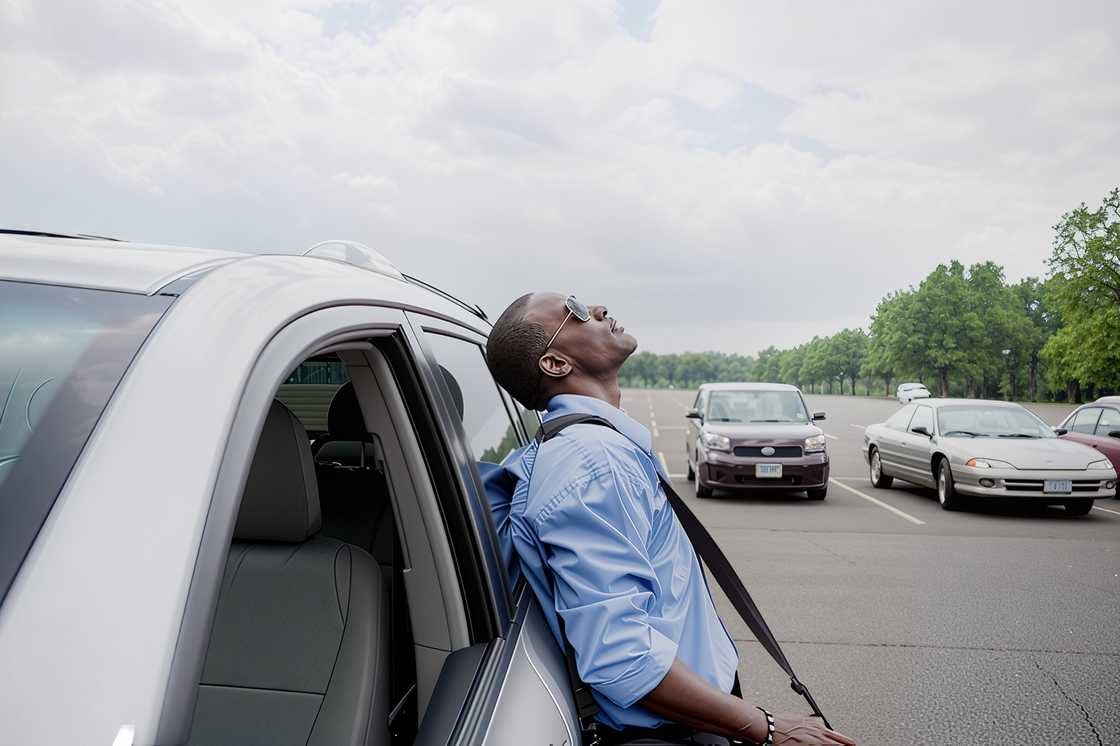 A man leans on a car A man leans on a car