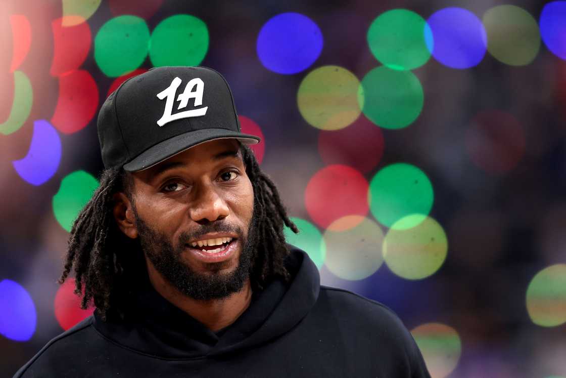 Kawhi Leonard looks on during the first half of a game against the Toronto Raptors at Intuit Dome in Inglewood, California Kawhi Leonard looks on during the first half of a game against the Toronto Raptors at Intuit Dome in Inglewood, California