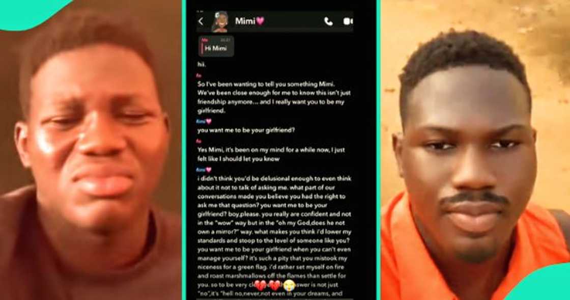 Man receives a savage rejection message from his love interest. Man receives a savage rejection message from his love interest.