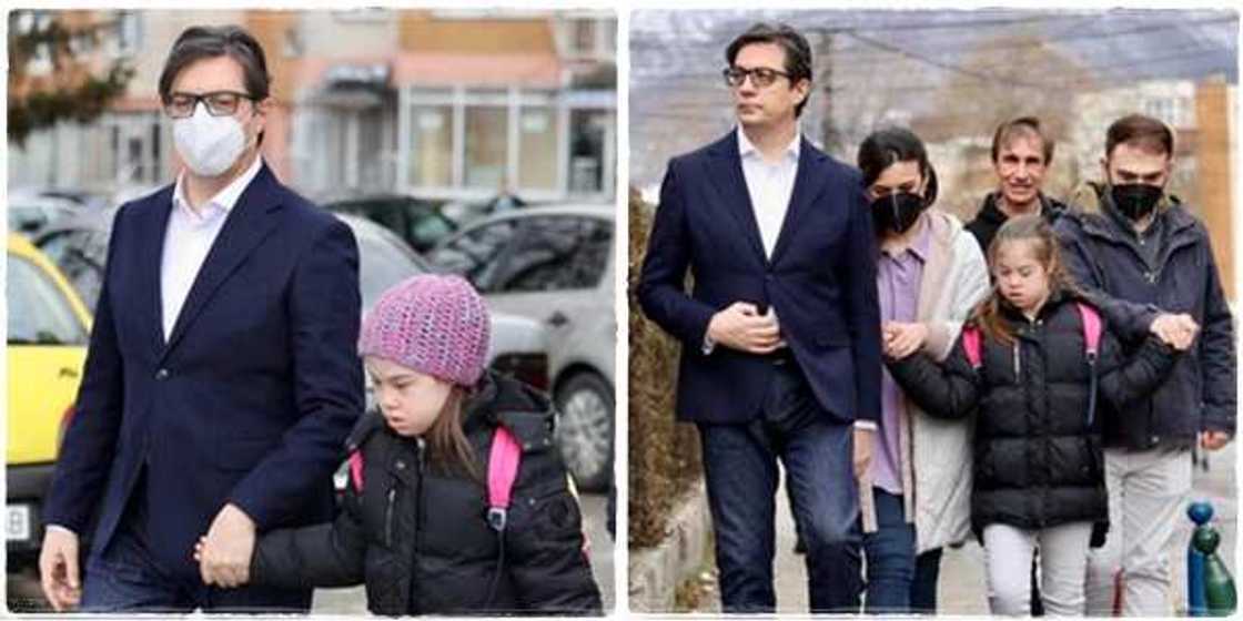 The president of North Macedonia, Stevo Pendarovski was kind enough to walk a kid named Embla Ademi to class after her mates bullied her The president of North Macedonia, Stevo Pendarovski was kind enough to walk a kid named Embla Ademi to class after her mates bullied her