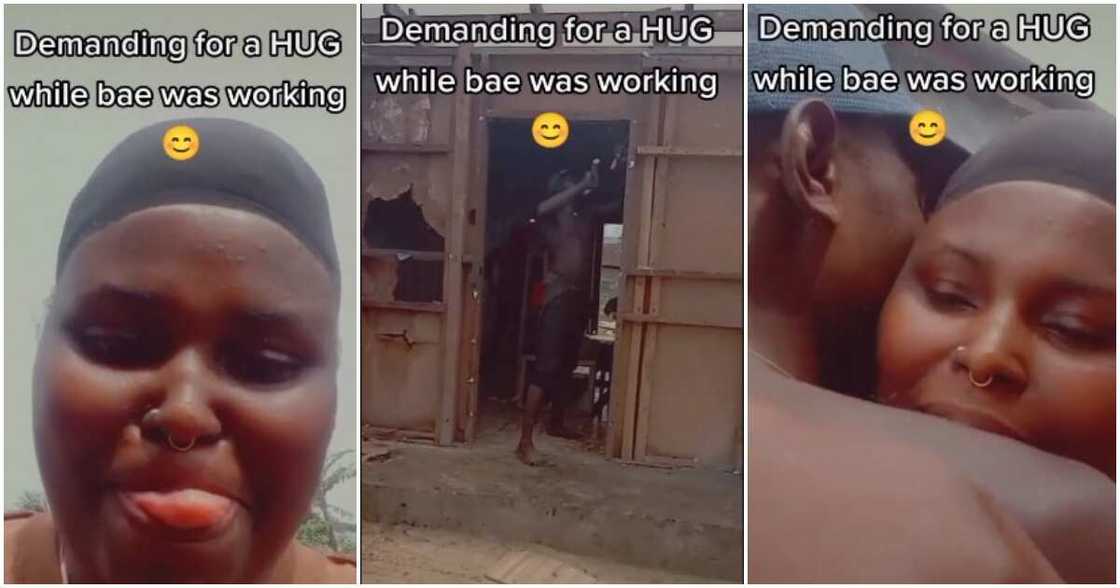 Nigerian lady and boyfriend, carpenter, lady kisses boyfriend, lady flaunts boyfriend, relationship gist Nigerian lady and boyfriend, carpenter, lady kisses boyfriend, lady flaunts boyfriend, relationship gist