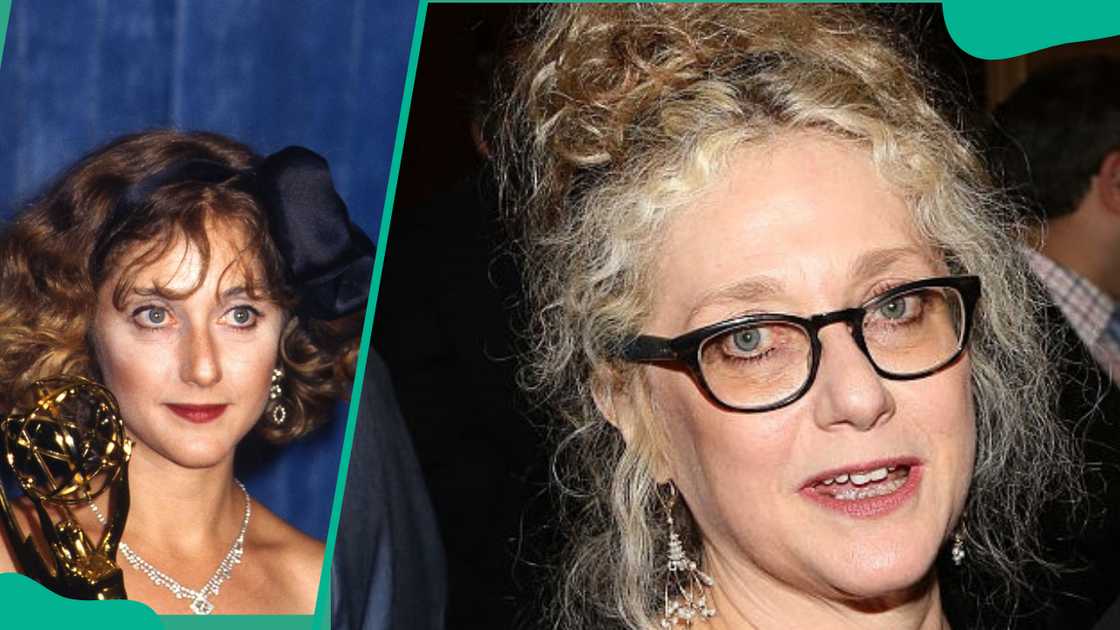 Carol Kane holding an award at the Pasadena Civic Auditorium (L). The actress at the "Taxi" cast reunion (R)