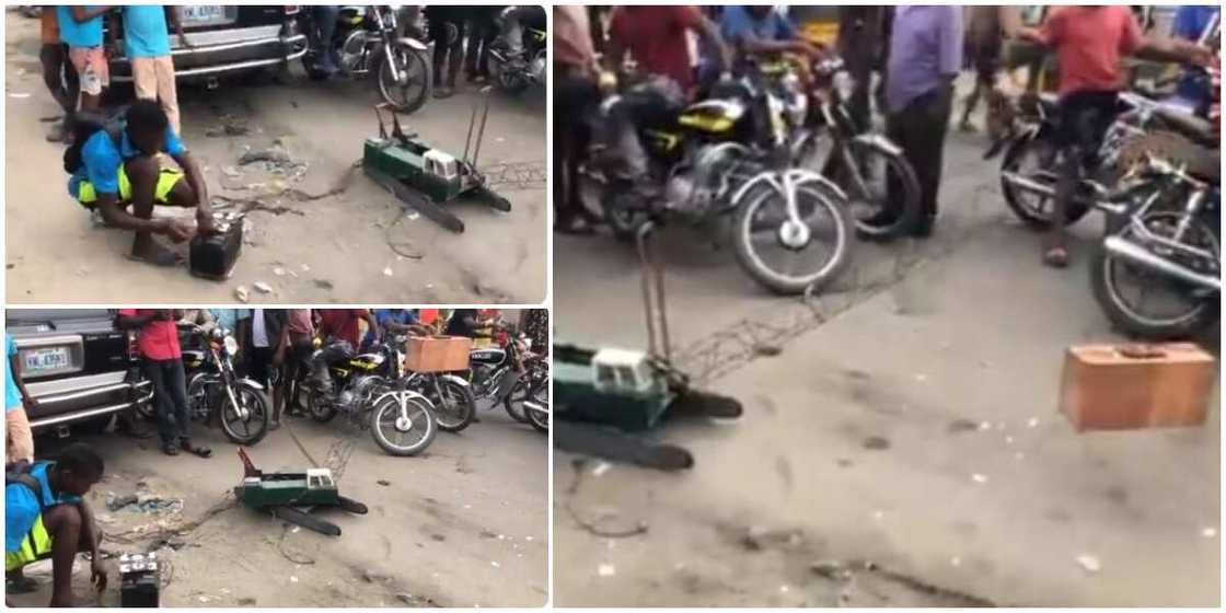 Young boy creates equipment that lifts object off the ground, viral video leaves Nigerians amazed Young boy creates equipment that lifts object off the ground, viral video leaves Nigerians amazed
