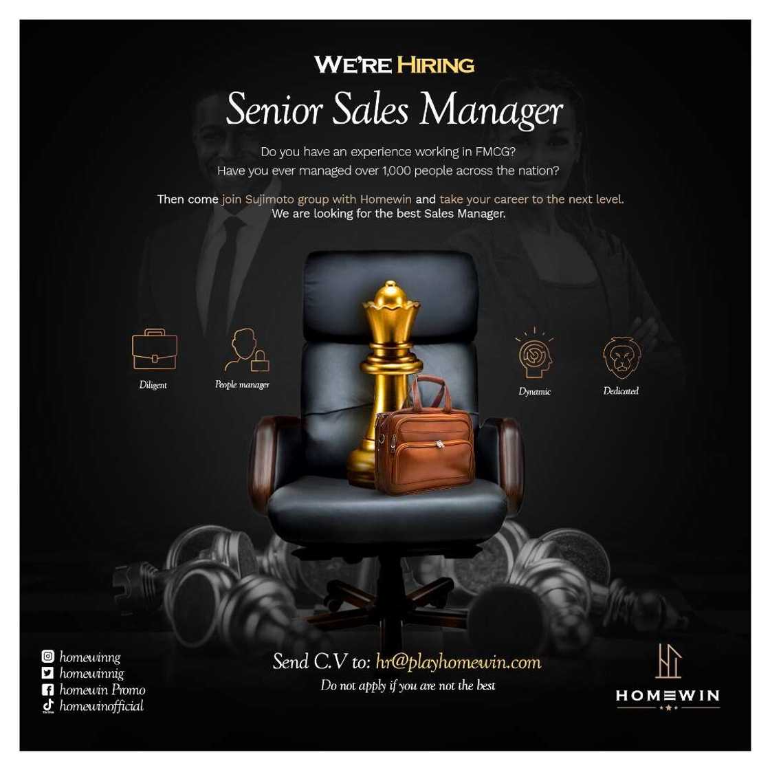 Are You the Best Sales Manager in Nigeria? Homewin By Sujimoto is Looking for You! Are You the Best Sales Manager in Nigeria? Homewin By Sujimoto is Looking for You!