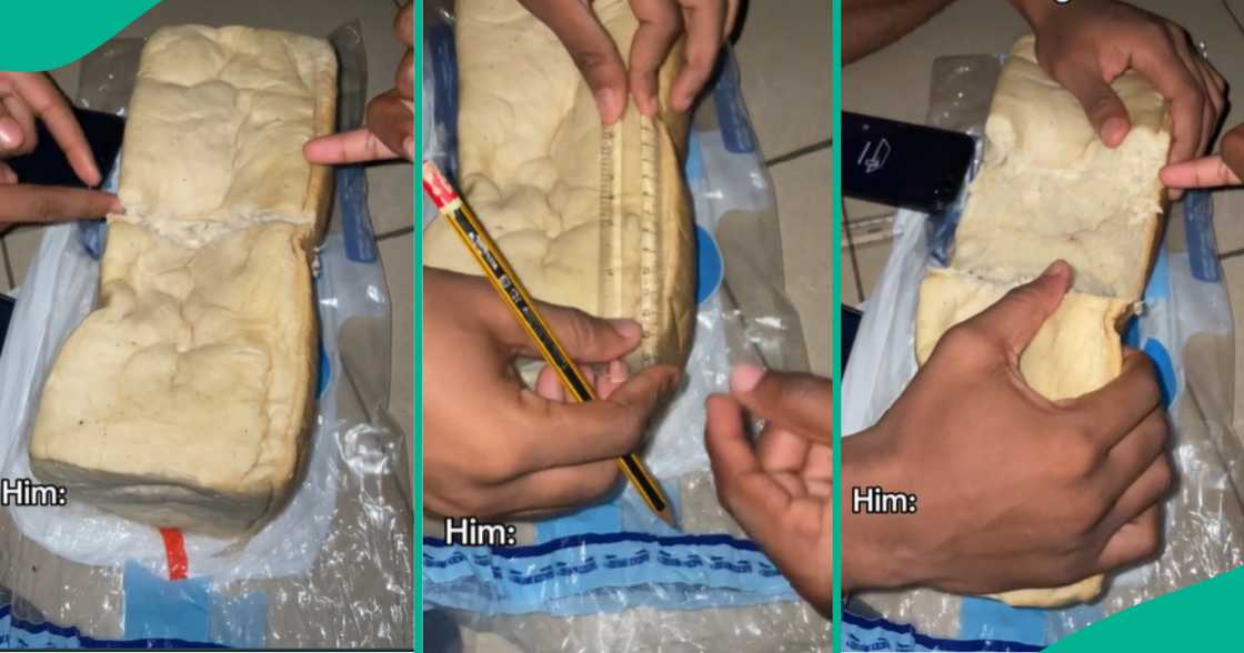 Young Nigerian Men Share Bread Equally Using Pencil, Ruler, and Calculator Young Nigerian Men Share Bread Equally Using Pencil, Ruler, and Calculator