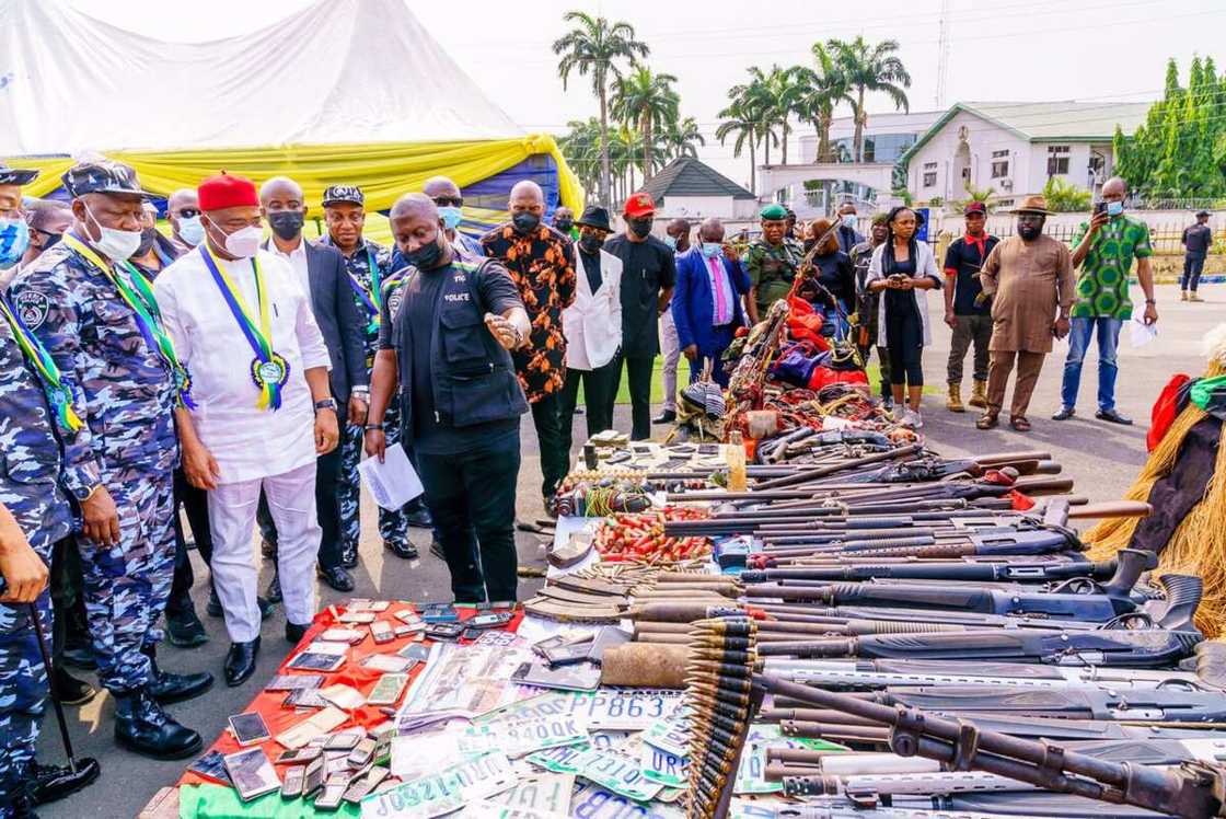 Hope Uzodimma Inspects Large Cache of Arms Recovered in Imo Hope Uzodimma Inspects Large Cache of Arms Recovered in Imo