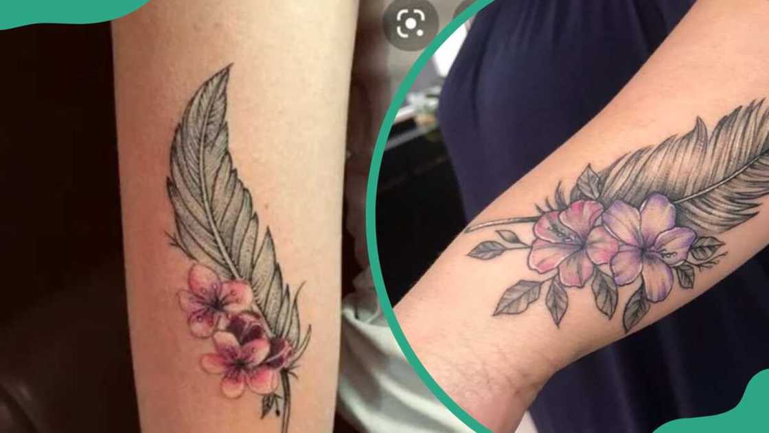 Hibiscus and feather tattoo Hibiscus and feather tattoo