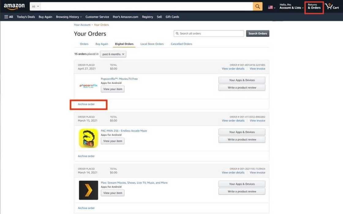 How to hide orders on Amazon