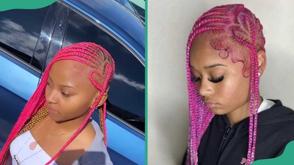 A lady showcasing pink lemonade braids