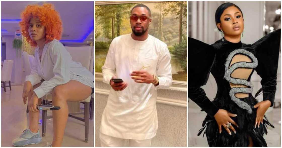 BBNaija housemates Phyna, Sheggz and Bella BBNaija housemates Phyna, Sheggz and Bella