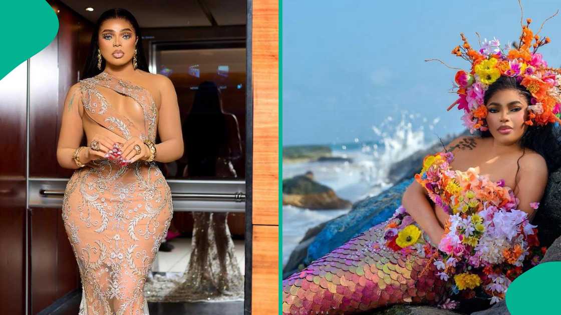 Bobrisky shares Mermaid shoot BTS.