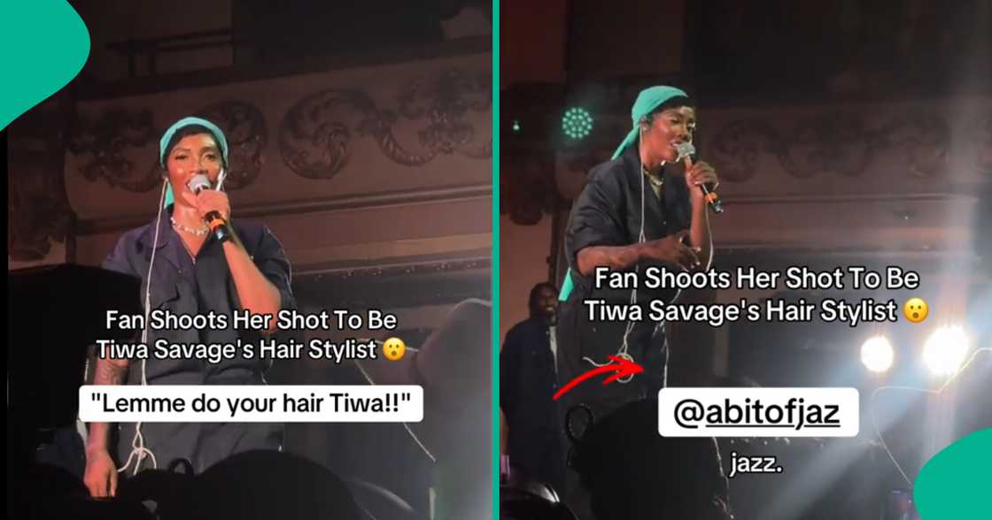 Hairstylist gets Tiwa Savage's attention during show, makes bold request.