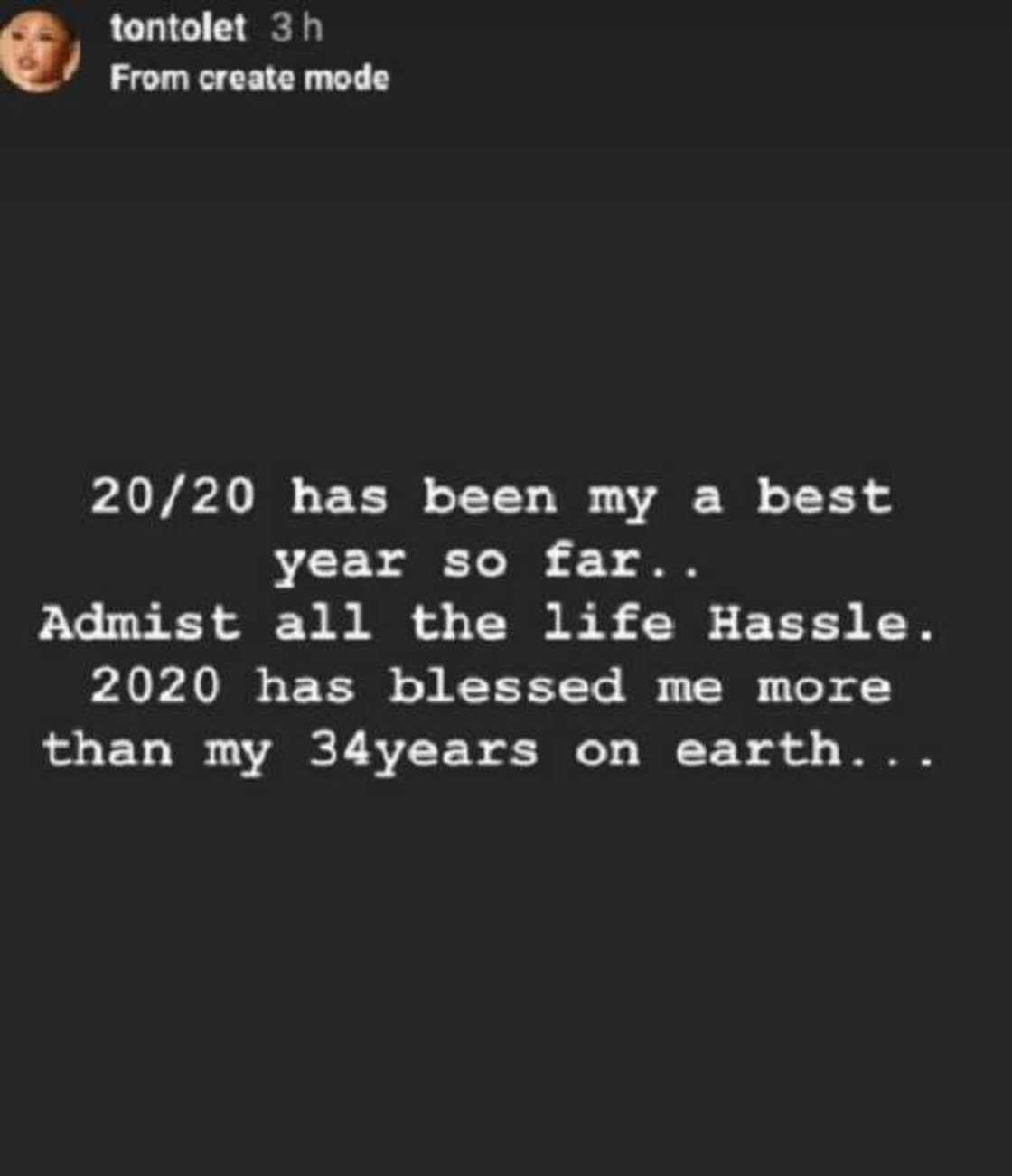 2020 has blessed me more than my 34years on earth, Tonto Dikeh writes 2020 has blessed me more than my 34years on earth, Tonto Dikeh writes