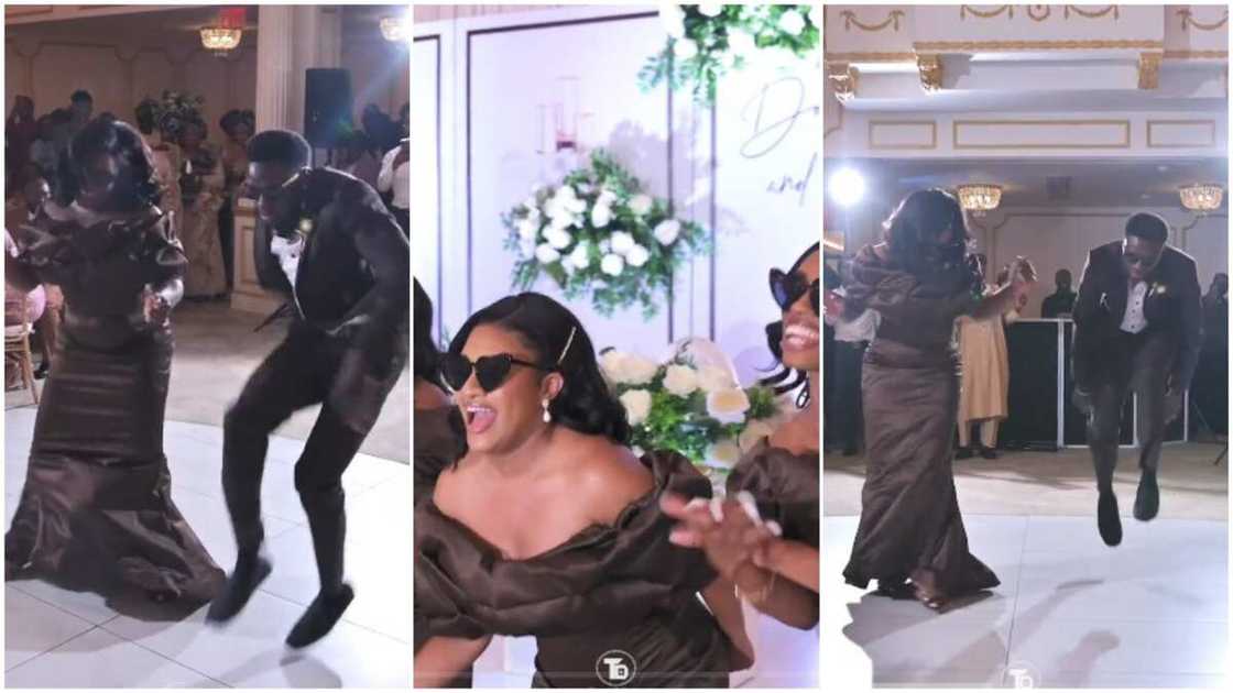 Bridesmaid and groomsman impress guests with hot dance