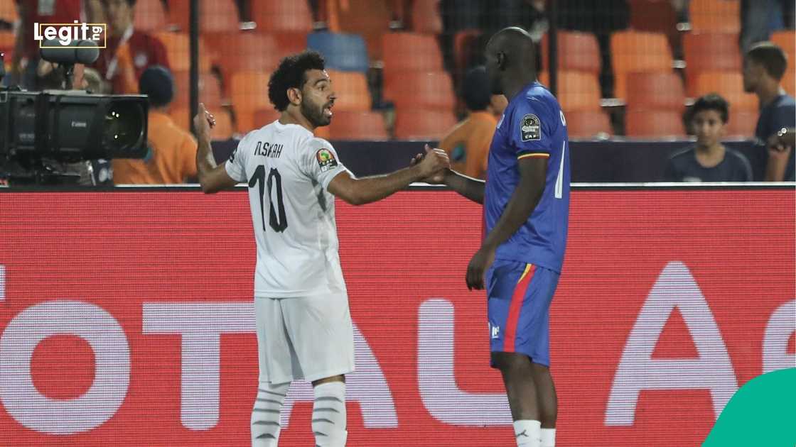 Mohamed Salah, Denis Onyango, 2019 Africa Cup of Nations, AFCON, Egypt, Uganda, Cairo International Stadium. Mohamed Salah, Denis Onyango, 2019 Africa Cup of Nations, AFCON, Egypt, Uganda, Cairo International Stadium.