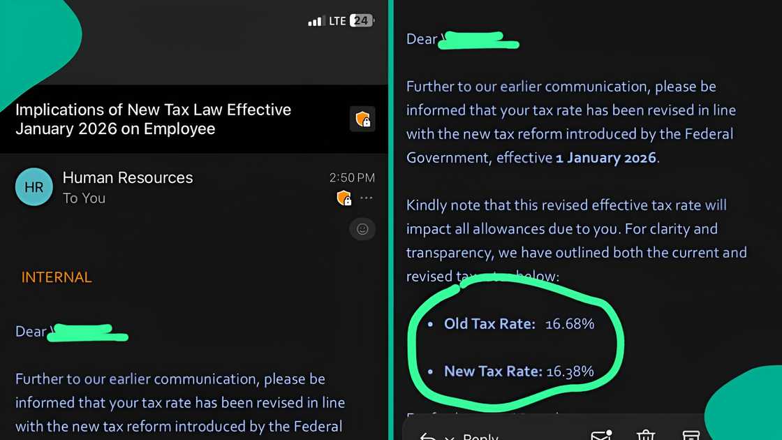 A Nigerian man celebrates reduced tax after company revises 2026 law, shares email online, receives social media reactions, tax rate drops from 16.68% to 16.38%, news spreads on X. A Nigerian man celebrates reduced tax after company revises 2026 law, shares email online, receives social media reactions, tax rate drops from 16.68% to 16.38%, news spreads on X.