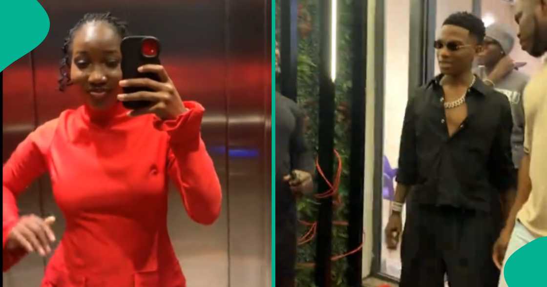 Lady overjoyed as singer Wizkid visits her workplace with his entourage, shares video