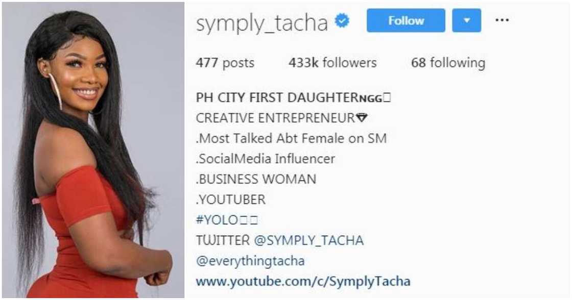 BBNaija 2019: Tacha becomes first housemate to be verified on Instagram BBNaija 2019: Tacha becomes first housemate to be verified on Instagram