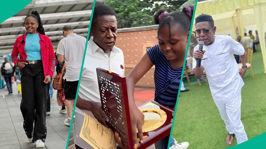 Uche Treasures asks Nkem Owoh to prayer over her first award. Uche Treasures asks Nkem Owoh to prayer over her first award.