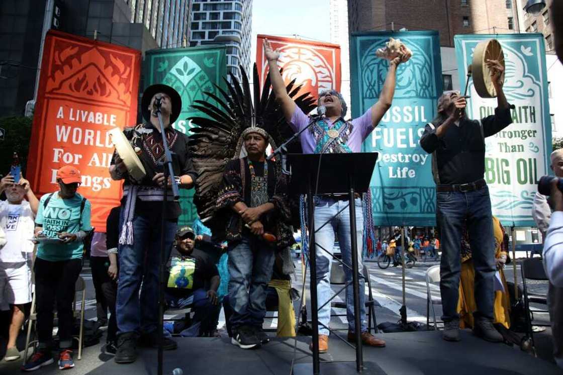 People rally to end fossil fuels ahead of the 78th United Nations General Assembly and Climate Ambition Summit in New York on September 17, 2023