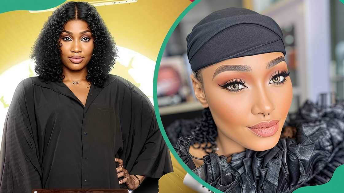 Sultana on the BBNaija poster and at home Sultana on the BBNaija poster and at home