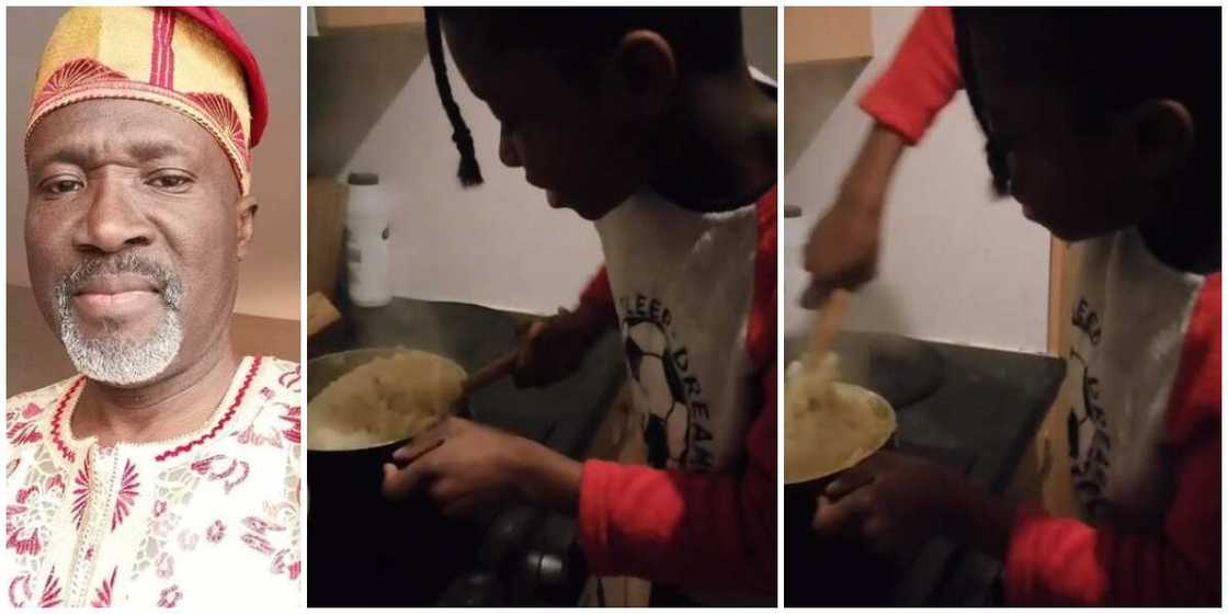 Abroad-based actor Deji Adenuga shares video of son making semo