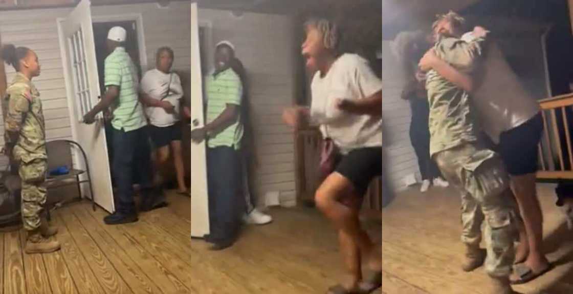 Soldier giving mom wonderful surprise Soldier giving mom wonderful surprise