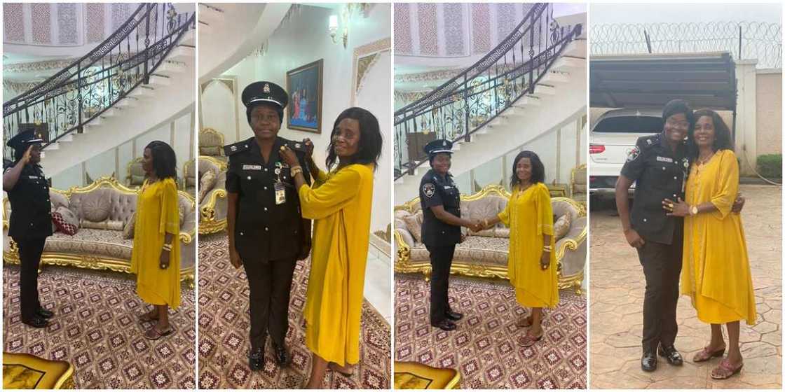 Many gush as mum decorates first daughter who is a Nigerian police officer with new rank