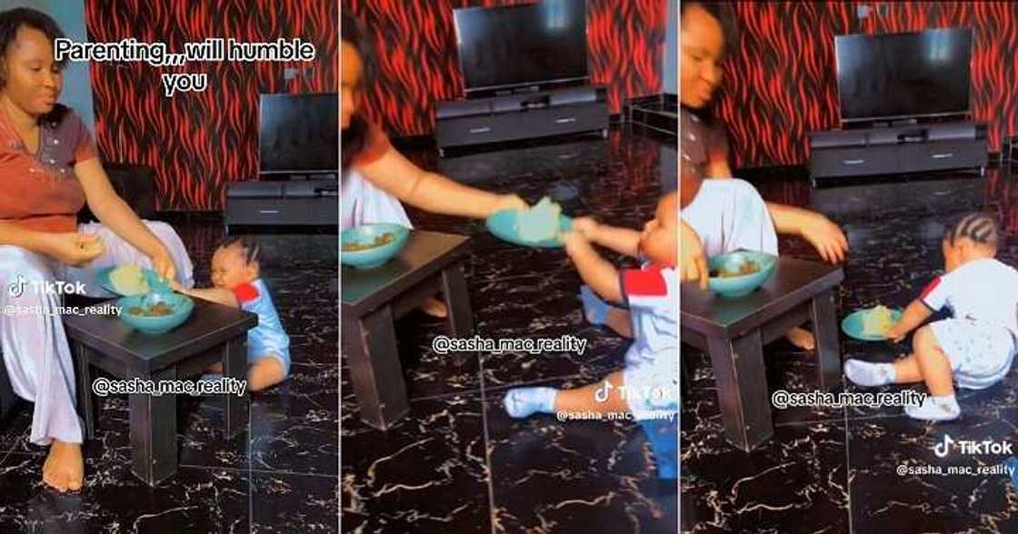 Mum and baby fight over garri and soup