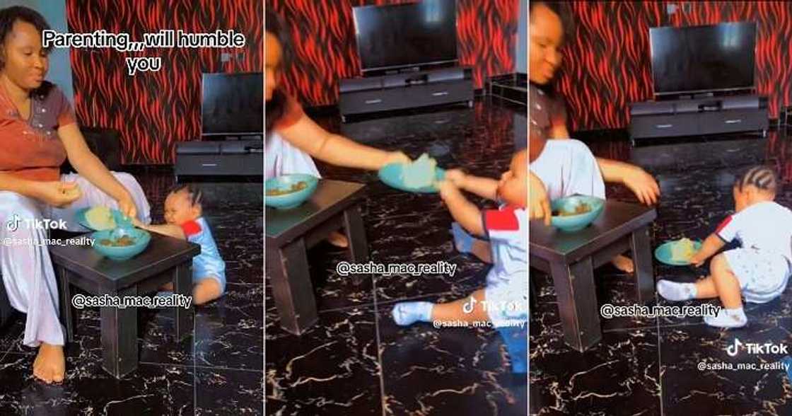 Mum and baby fight over garri and soup Mum and baby fight over garri and soup