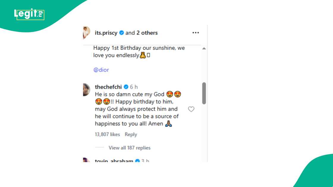 Chioma joins fans to celebrate Priscilla Ojo's son on first birthday.