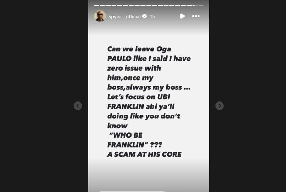 Spyro tells fans to focus on Ubi Franklin and not Paulo.