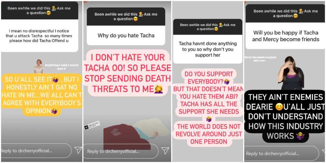 Dr Cherry clears the air over bad blood with Tacha. Dr Cherry clears the air over bad blood with Tacha.