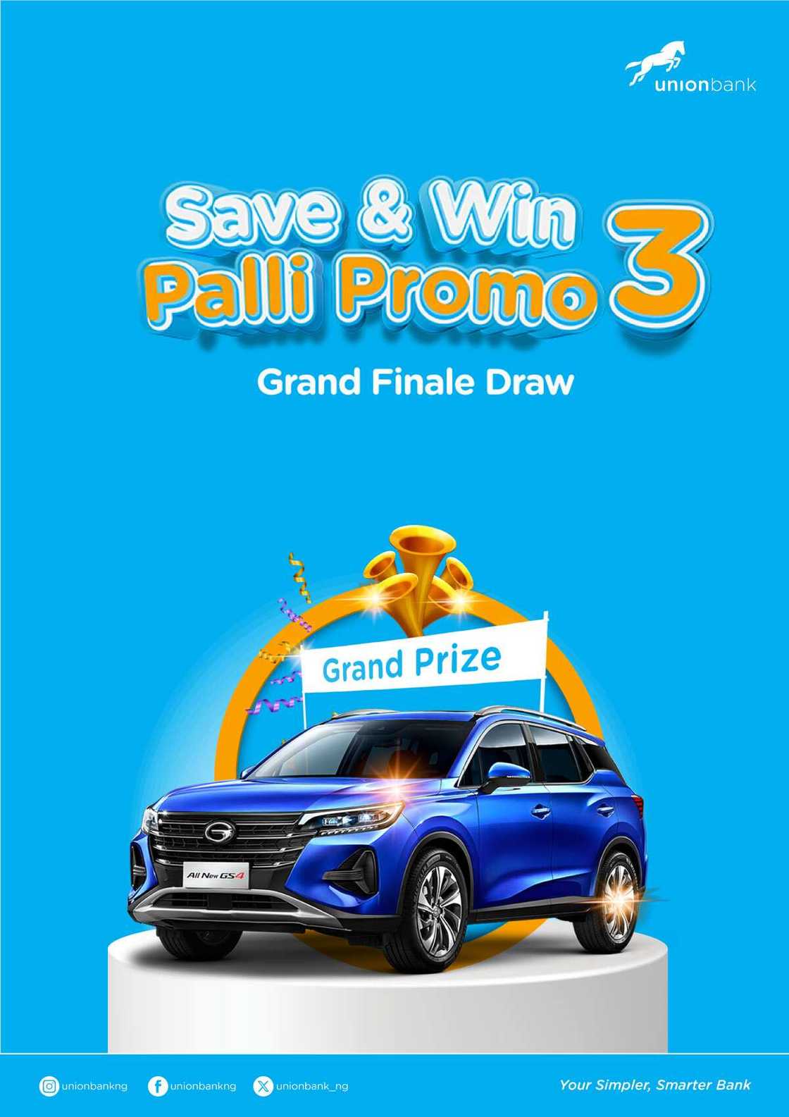 Union Bank Set to Gift Lucky Customers with GAC SUV, N15m at Save & Win Palli Promo 3.0 Finale Draw Union Bank Set to Gift Lucky Customers with GAC SUV, N15m at Save & Win Palli Promo 3.0 Finale Draw