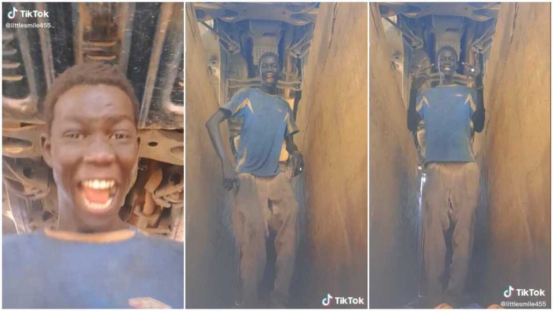 Black boy's happiness/typical mechanic workshop. Black boy's happiness/typical mechanic workshop.
