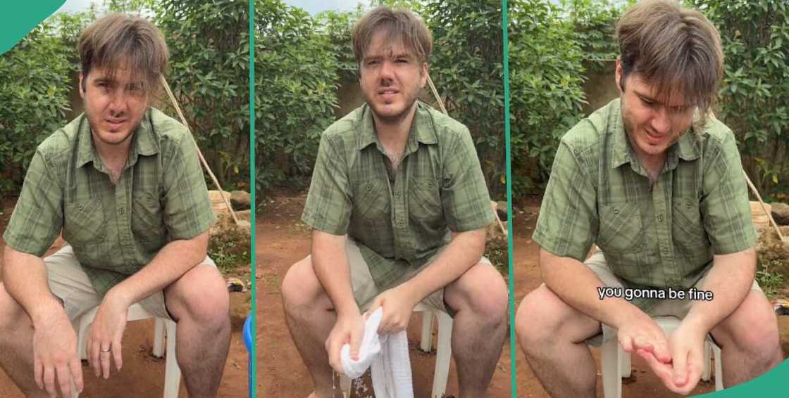 White man laments as Nigerian wife makes him wash clothes in video White man laments as Nigerian wife makes him wash clothes in video
