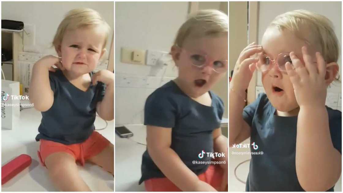 Baby gained clean eyesight/kid opened her mouth in surprise. Baby gained clean eyesight/kid opened her mouth in surprise.