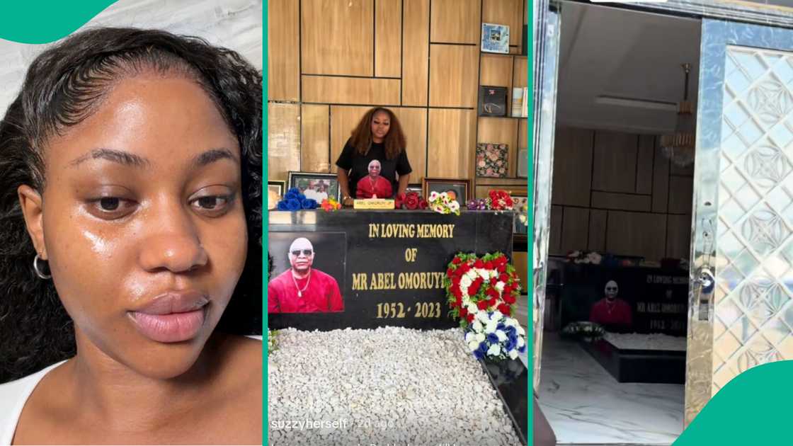 Daughter visits late dad's decorated burial room.