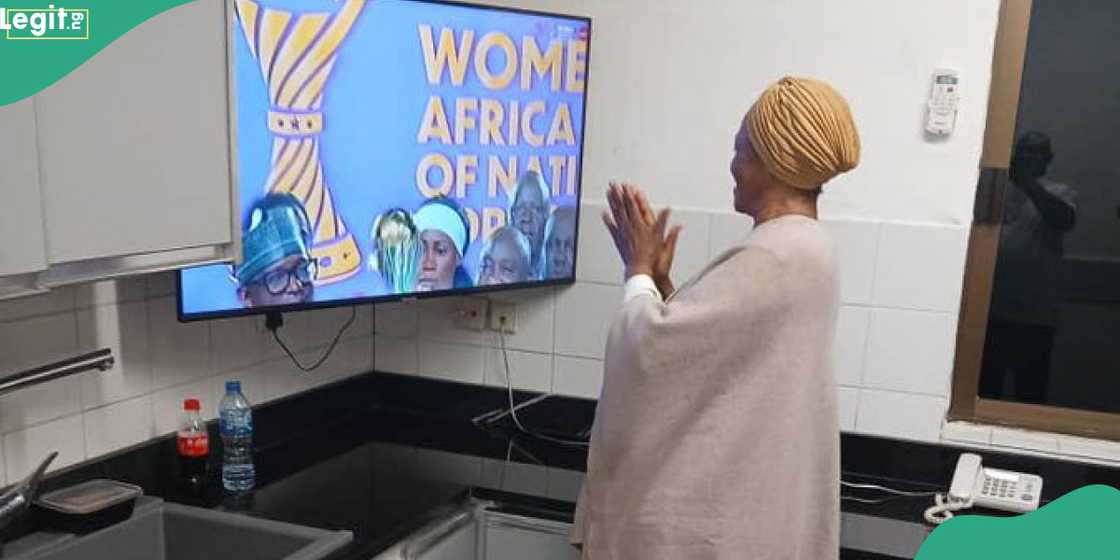 Photo captures First Lady Remi Tinubu in the kitchen watching WAFCON final Photo captures First Lady Remi Tinubu in the kitchen watching WAFCON final