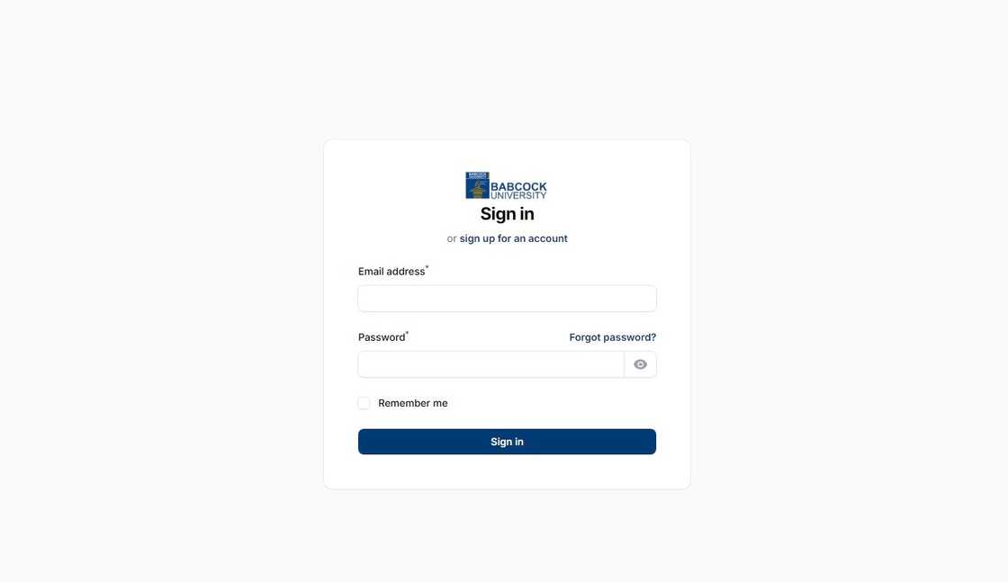 A screenshot of the Babcock University sign in page for admission. A screenshot of the Babcock University sign in page for admission.