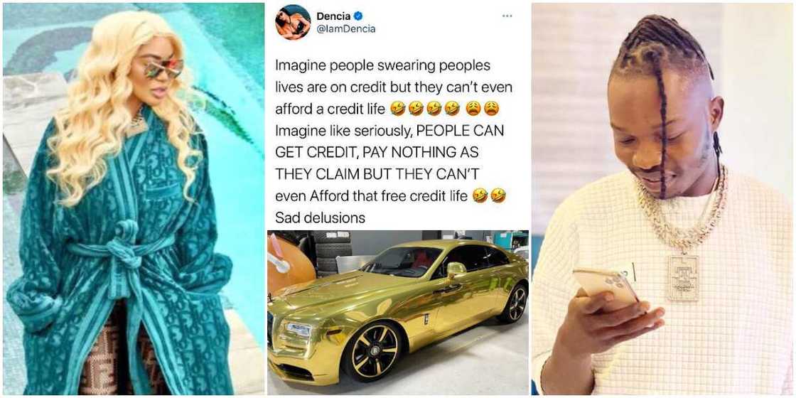 They Can’t Afford Credit Life: Dencia Reacts As Naira Marley Suggests Her 3rd Rolls Royce Was Bought on Credit They Can’t Afford Credit Life: Dencia Reacts As Naira Marley Suggests Her 3rd Rolls Royce Was Bought on Credit