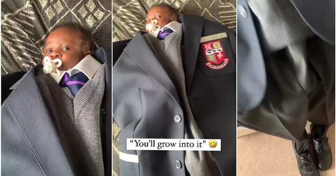 Dad kits son, oversized outfit, first day of school Dad kits son, oversized outfit, first day of school