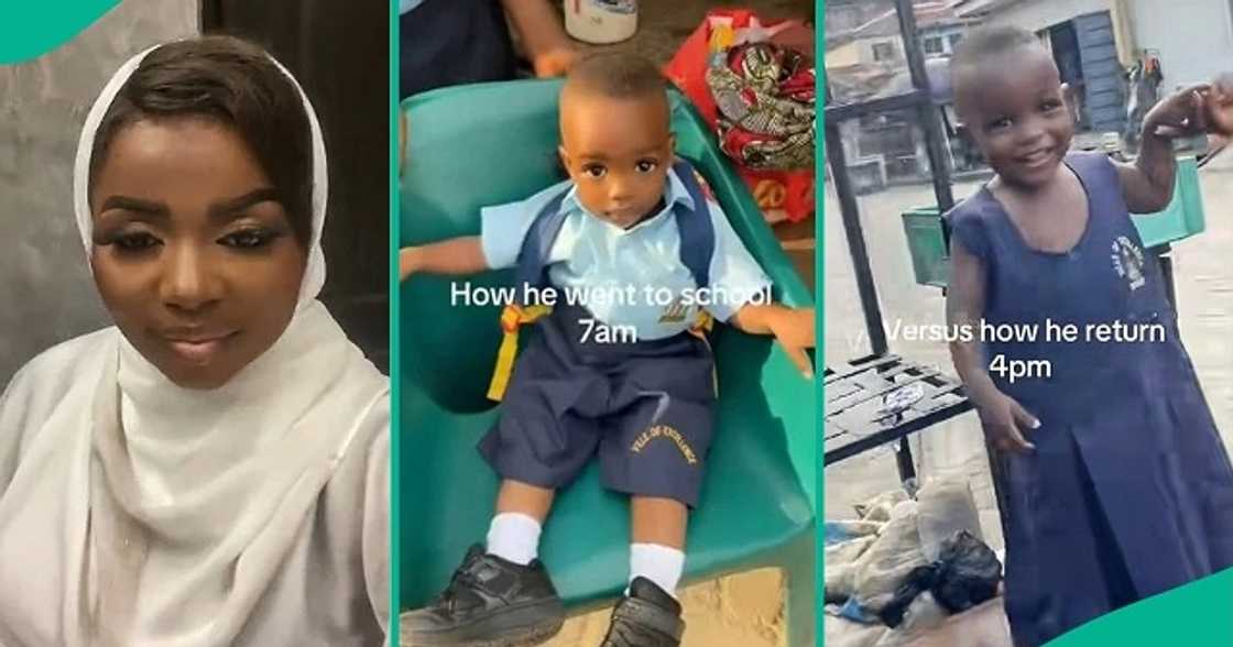 Nigerian mum reacts as son returns from school wearing dress. Nigerian mum reacts as son returns from school wearing dress.