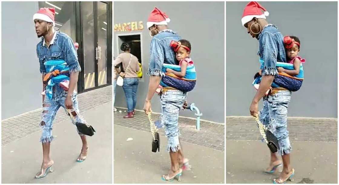 Photos of a man with baby on his back. Photos of a man with baby on his back.