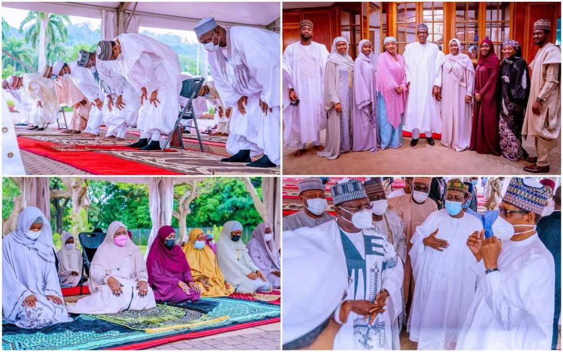 Hotunan shugaba Buhari yayin sallar idi, cikin 'yan majalisa da iyalansa a Aso Rock Hotunan shugaba Buhari yayin sallar idi, cikin 'yan majalisa da iyalansa a Aso Rock